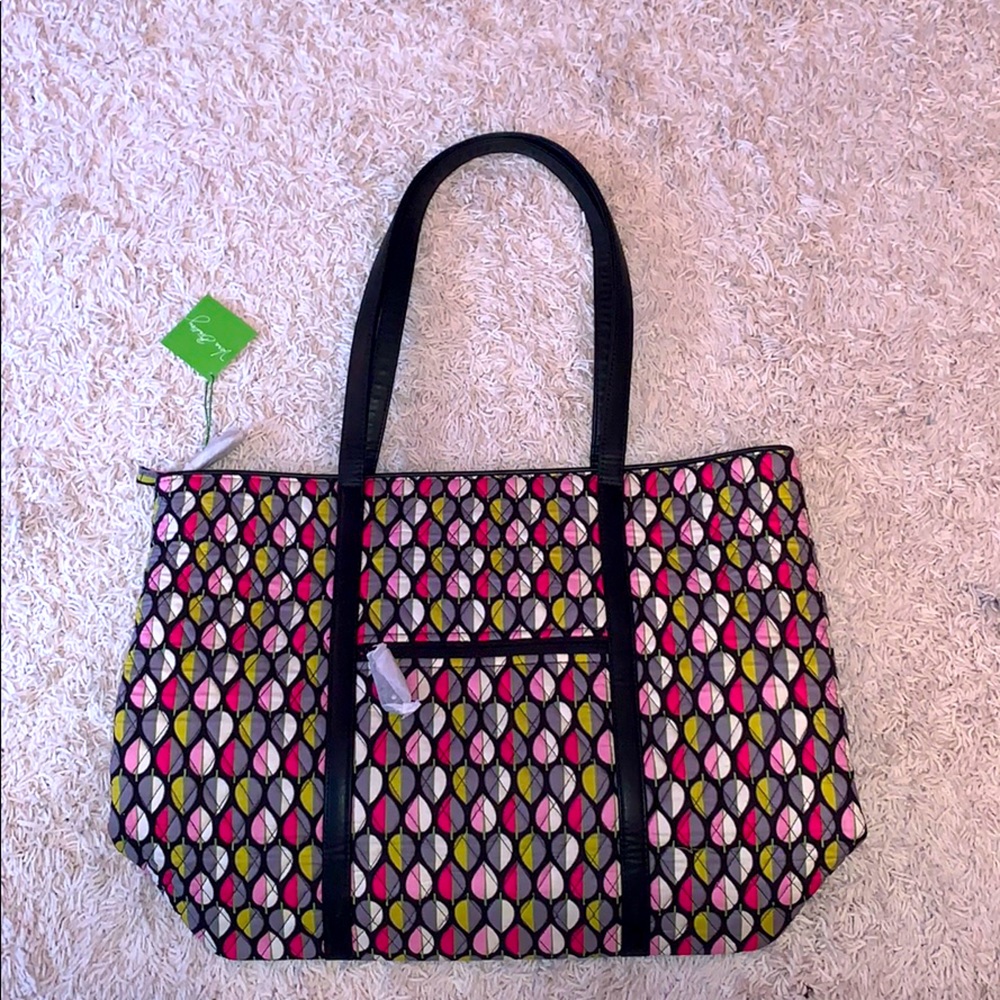 Vera Bradley Moondrops Pink and Black Geometric Tote